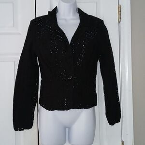 Alexis & Avery eyelet business casual black blazer Sz 6  EUC